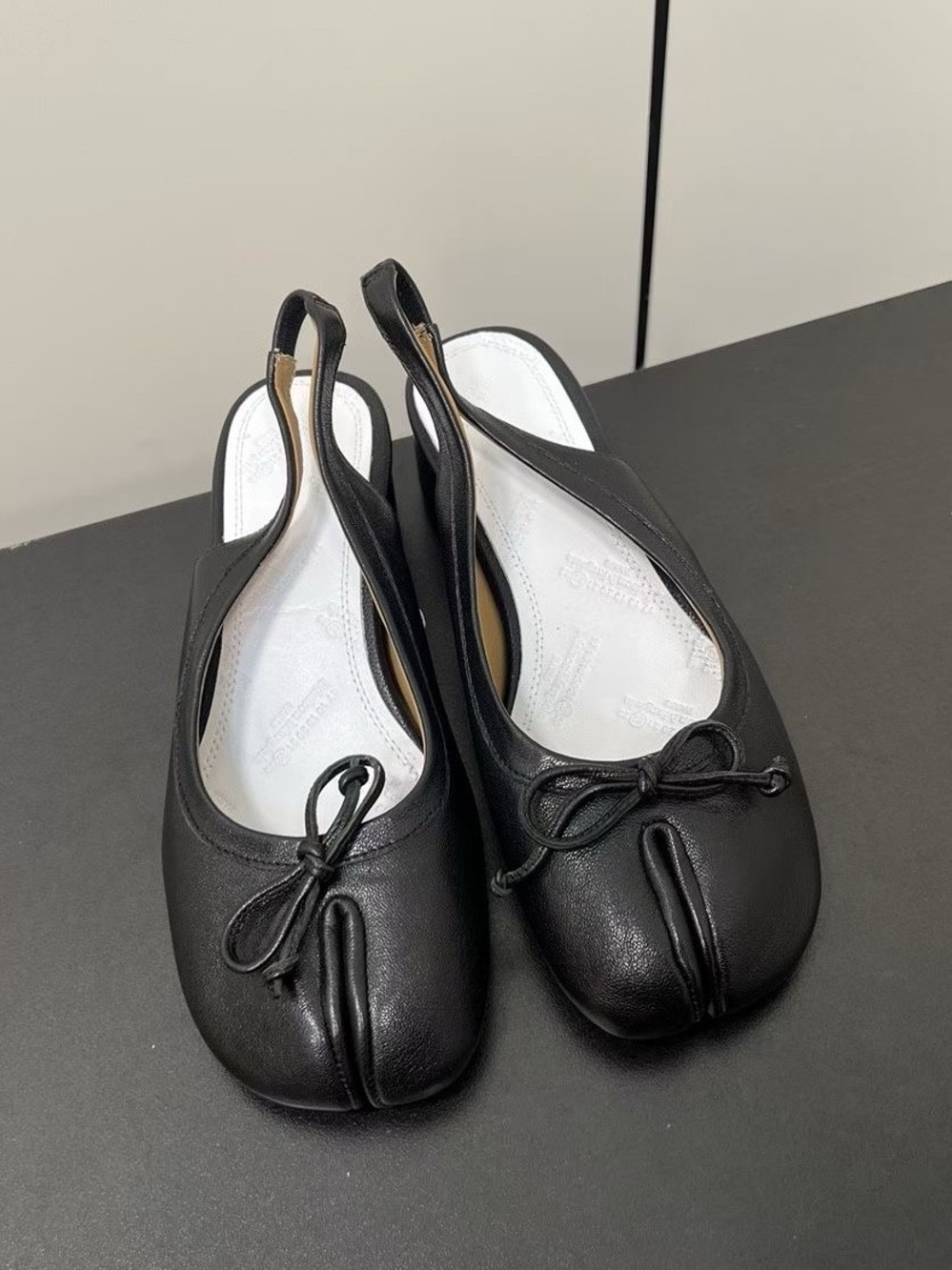 Maison Martin Margiela Black Split-Toe Slingback Flats with Bow